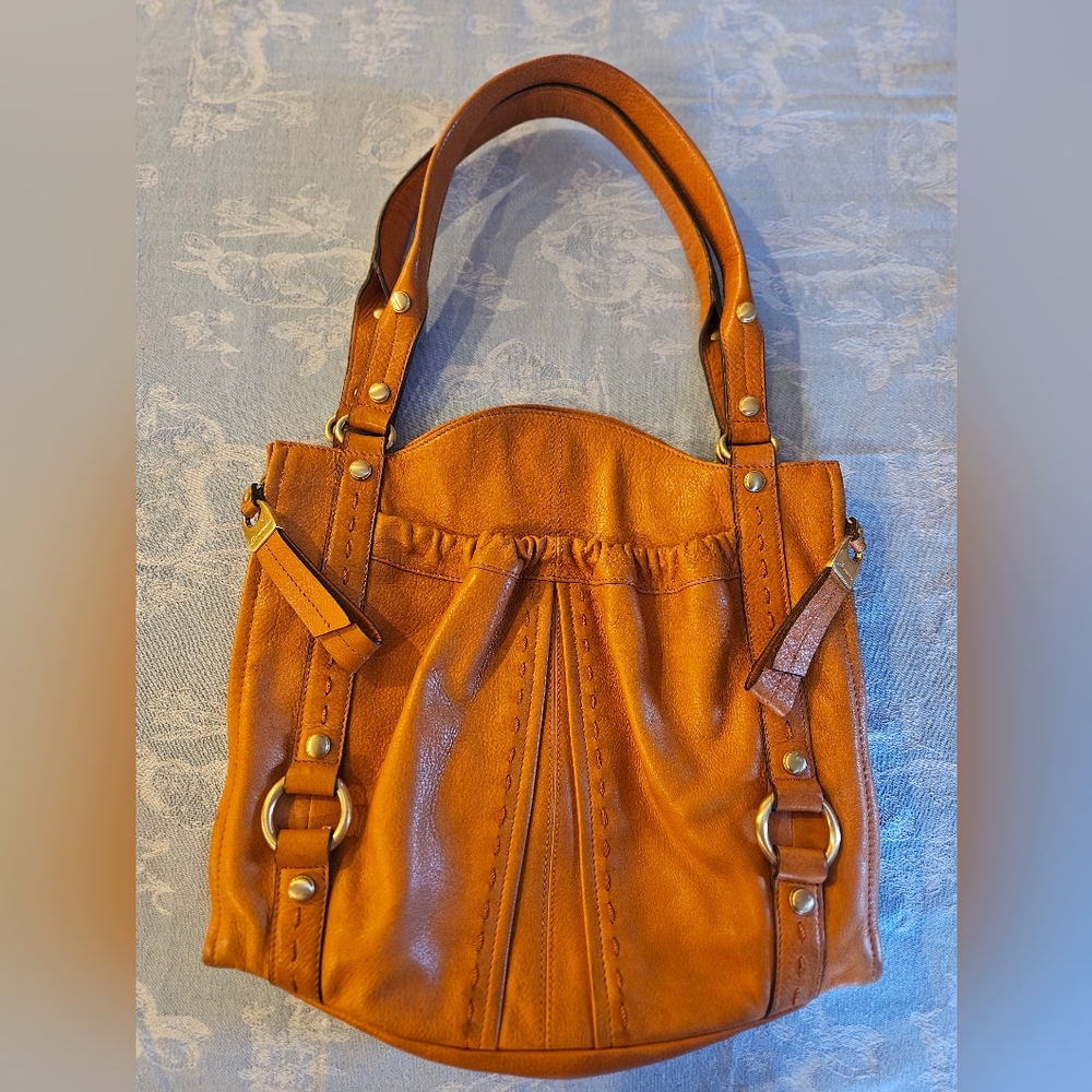 B. Makowsky Tribeca Tote Cognac Tan Shoulder Bag with Textured Leather
